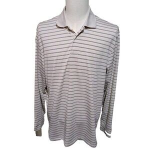 Izod Mens Polo Shirt Large Long Sleeve Striped Beige Blue Brown Extreme Function